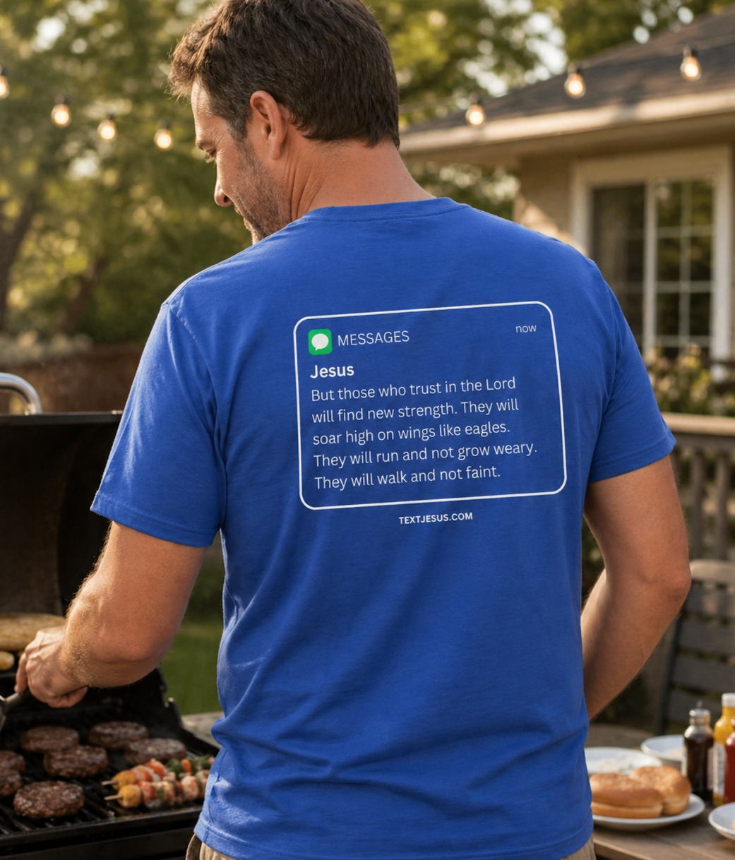 Isaiah 40:31 blue scripture tee
