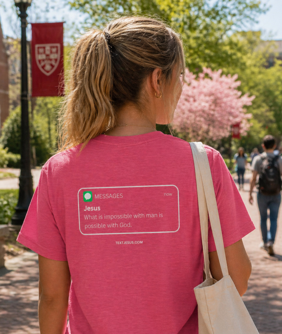 Luke 18:27 pink scripture tee